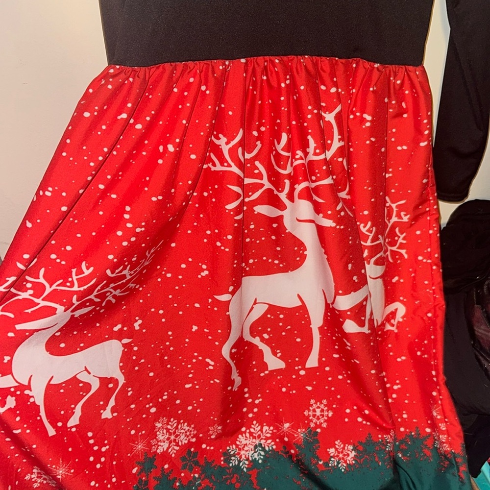 Black and red Christmas dress with reindeers